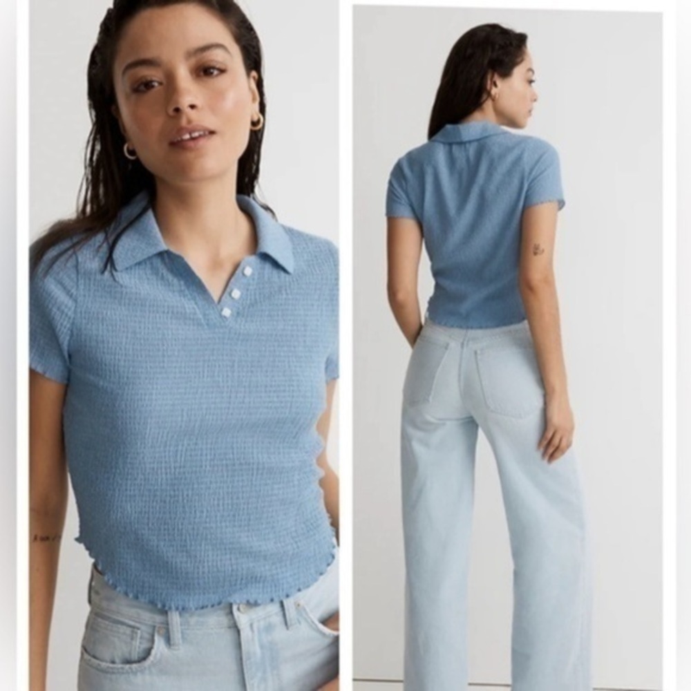 Madewell Light Blue Polo Crop Top XXS